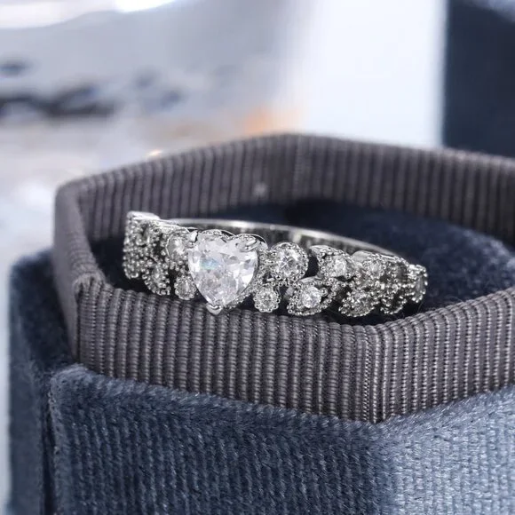 ▶Heart shape CZ Eternity 925 Silver Plated Fashion Ring for Women, L089